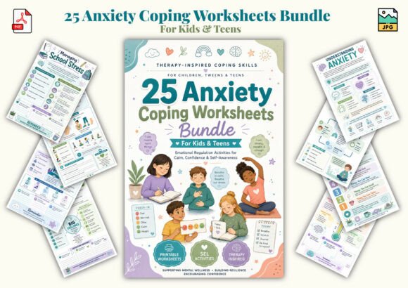 25 Anxiety Coping Worksheets Bundle for Calm, Confident Kids