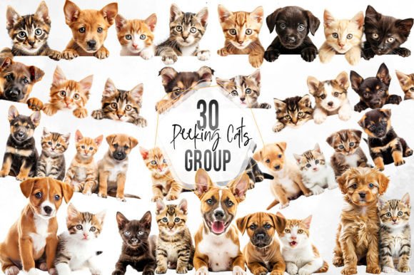 Adorable Peeking Cats & Dogs: A Playful Design Asset