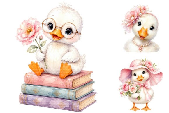 Adorable Pink Floral Duck Clipart Bundle for Creative Projects