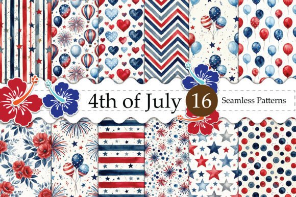 Celebrate with Watercolor 4th of July Seamless Patterns