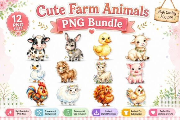 Country Charm: Farm Animals Watercolor Clipart for Creators