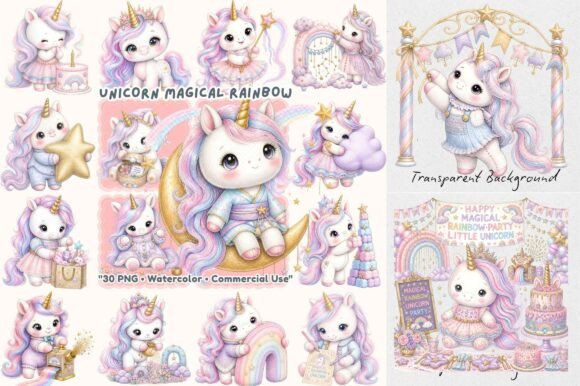 Enchanting Designs with Magical Rainbow Unicorn Watercolor PNG