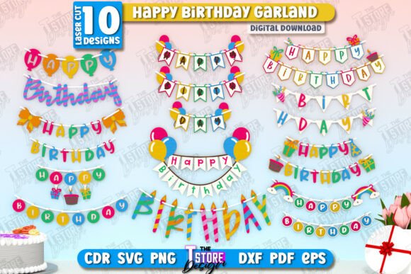 Happy Birthday Garland Laser Cut Bundle: Instant Party Decor