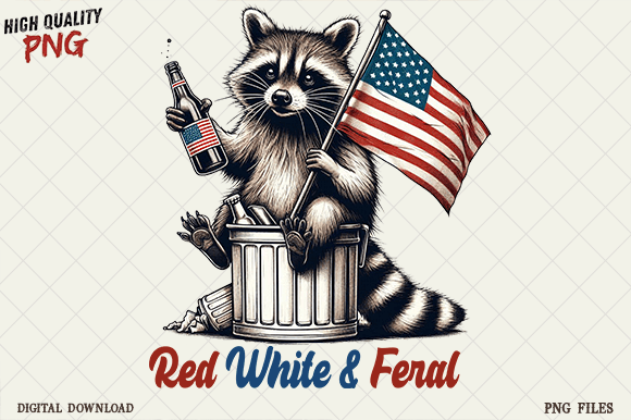 Red White and Feral Raccoon 4th July PNG: A Designer's Playful Patriot