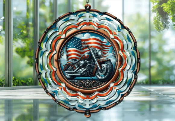 Stars, Stripes, and Spokes: The USA Flag Classic Motorcycle Wind Spinner