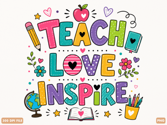 Teach Love Inspire Colorful Teacher PNG: A Creative Asset for Educators