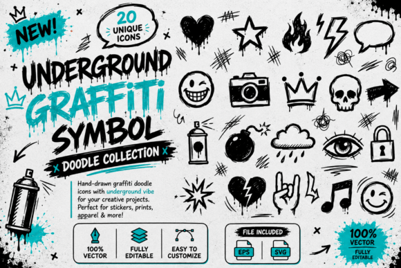 Underground Graffiti Symbol Doodle: Authentic Street Art Icons