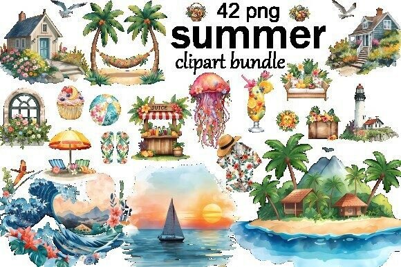 Watercolor Summer Clipart Bundle: A Fresh Collection of Design Assets