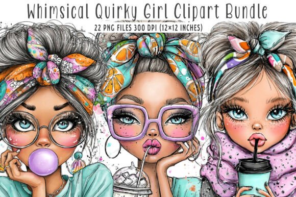 Whimsical Quirky Girl Clipart for Creative Projects